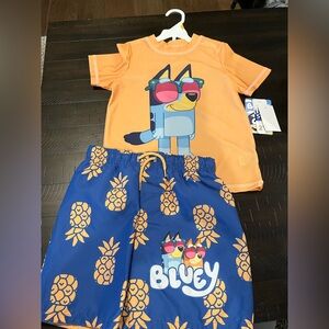 New Boys Bluey swim set swimsuit 2 piece trunks rashguard NWT size 7